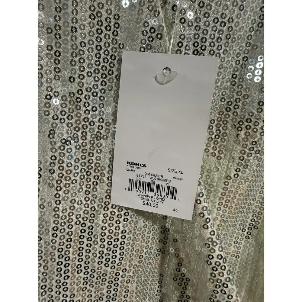 NWT Jennifer Lopez XLarge Sequin Cream/Silver Wrap Bodysuit Shirt